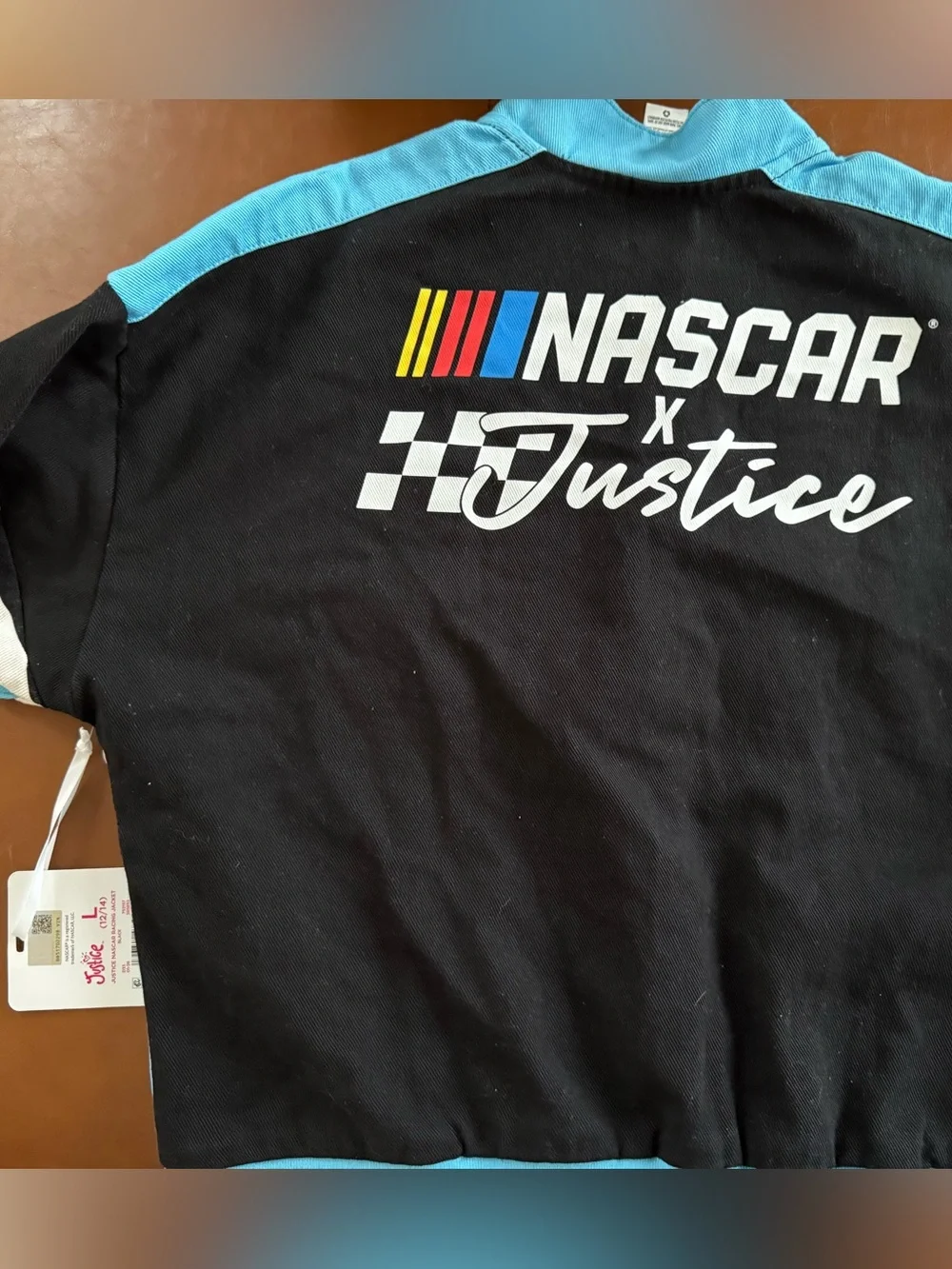 Justice x Nascar NWT Girls Racing Jacket in Black with Light Blue Accents 12/14